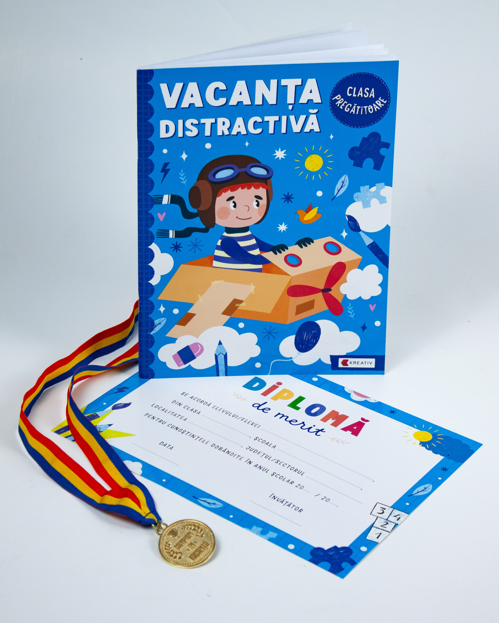 Pachet - Caiet de vacanta - Clasa pregatitoare + Diploma de merit + Medalie CADOU - Kreativ