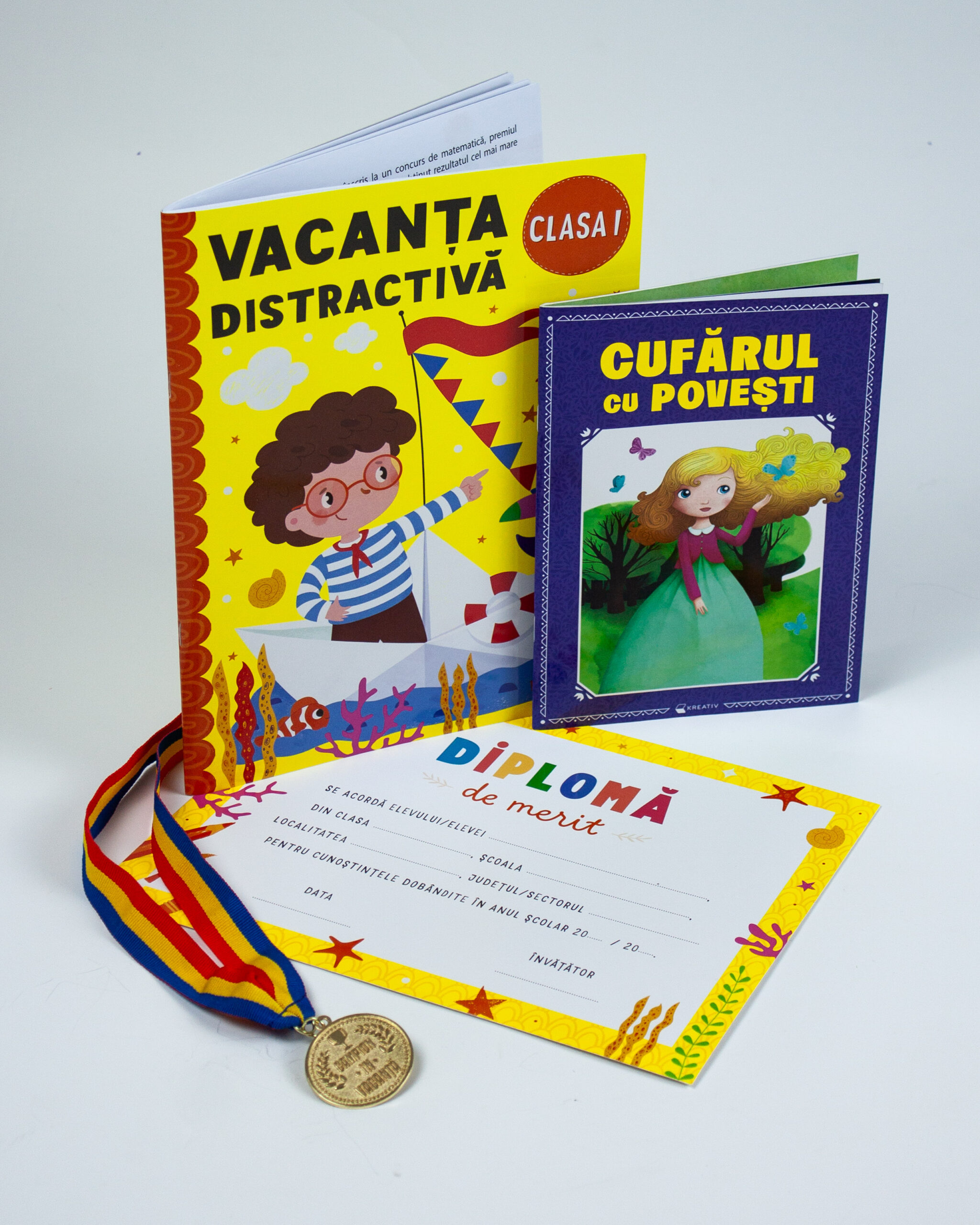 Pachet - Caiet de vacanta + Cufarul cu povesti- Clasa I + Diploma de merit + Medalie CADOU - Kreativ
